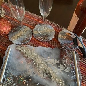 4 pcs Silver and Gold serving set